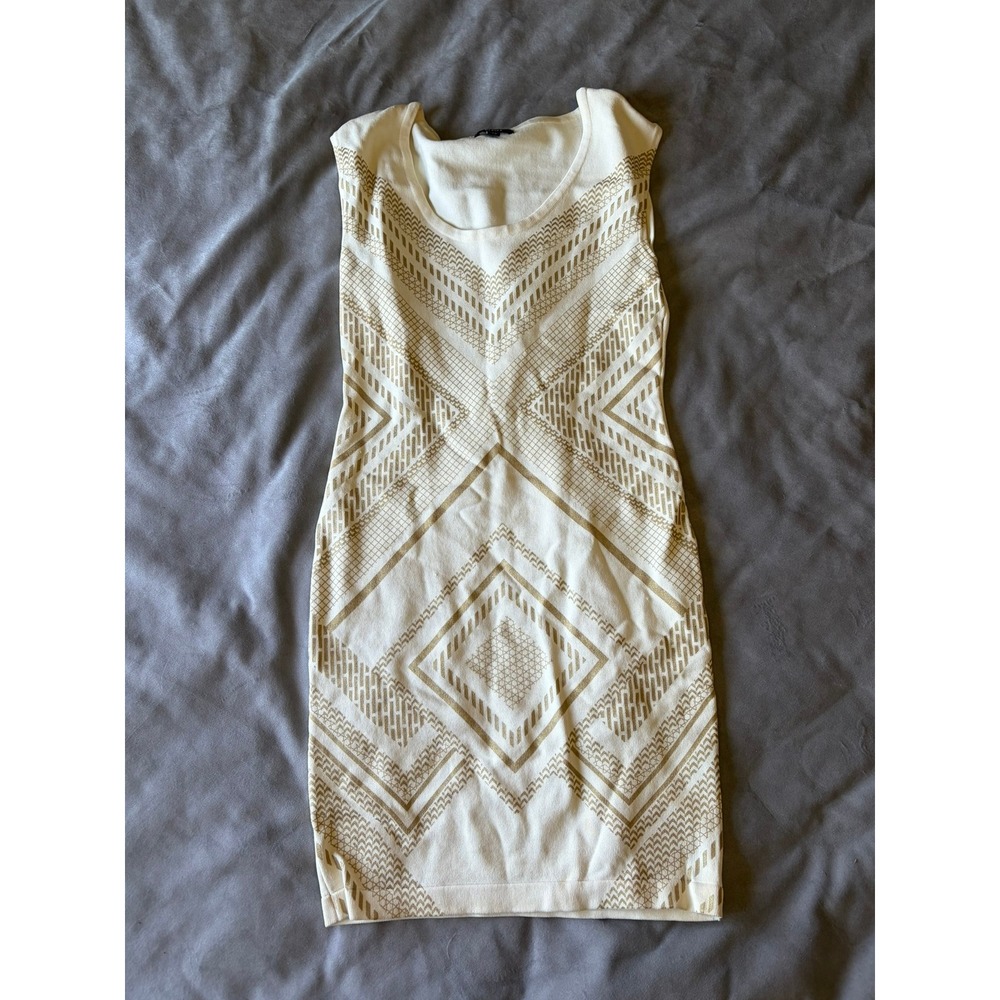 XOXO Womens Geometric Knit Bodycon Dress Cream Gold Metallic Sleeveless Medium